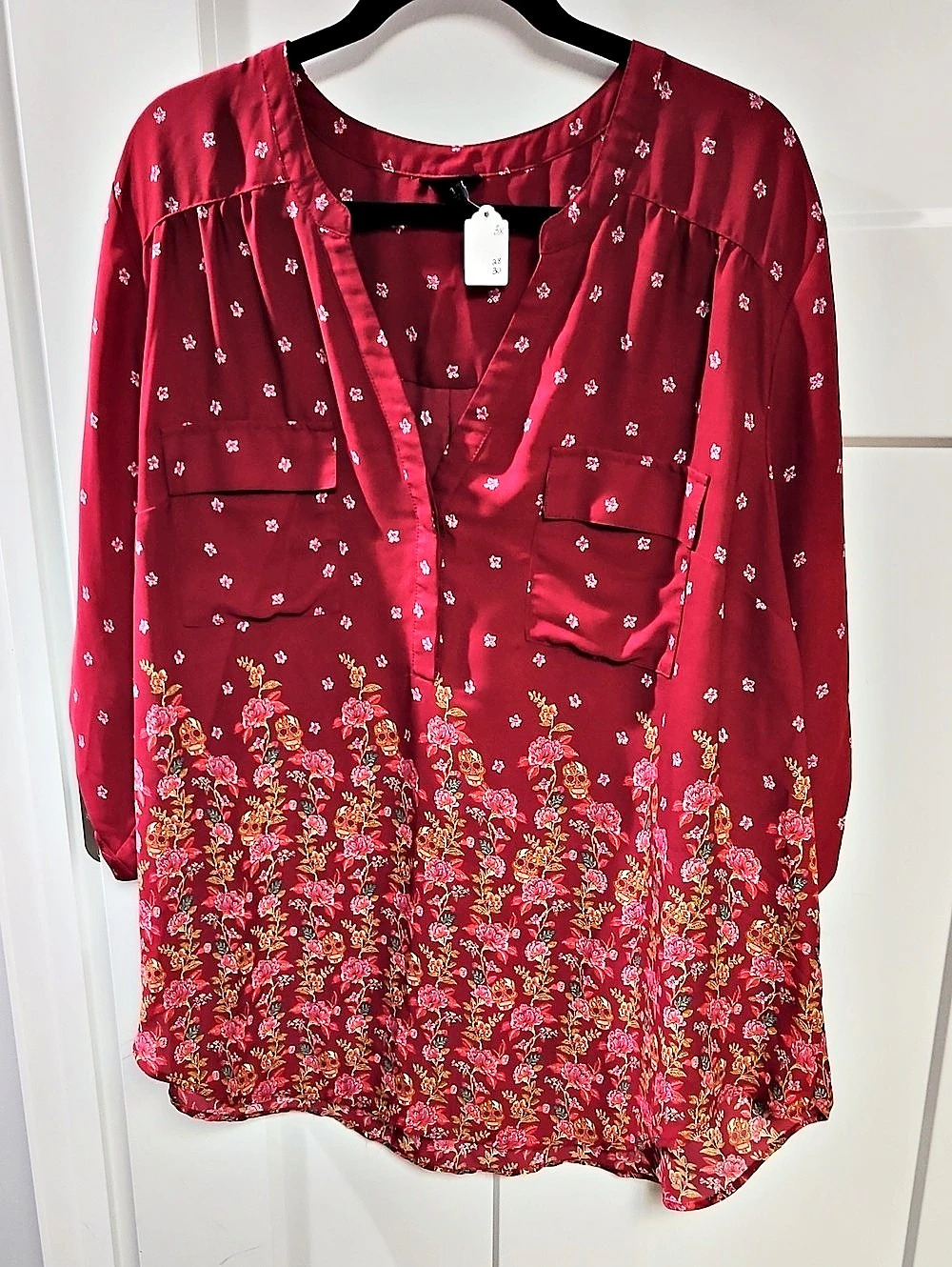 Torrid Harper Georgette Skull Floral Blouse Red & Pink Size 3x